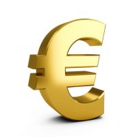 3D Rendering golden Euro Sign isolated on white background.